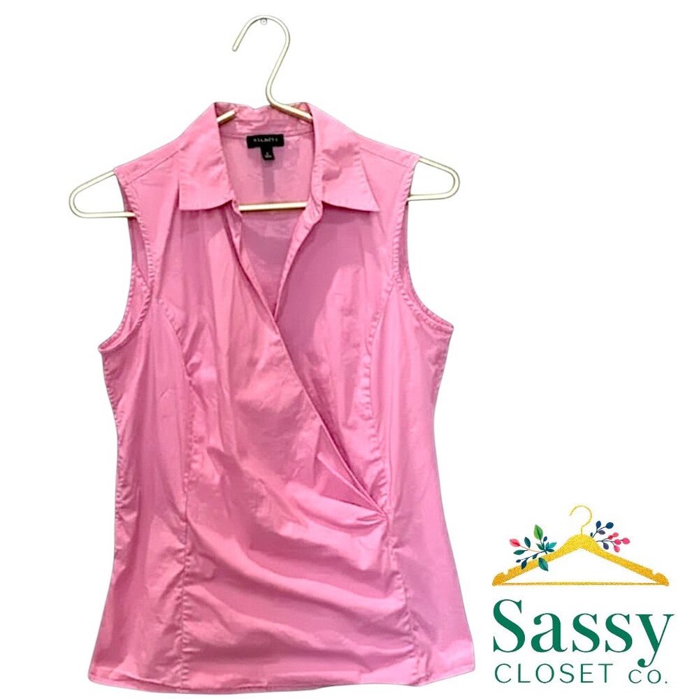 Talbots Pink Sleeveless Cotton Spandex Wrap Blouse Side Zip Size 6 EUC